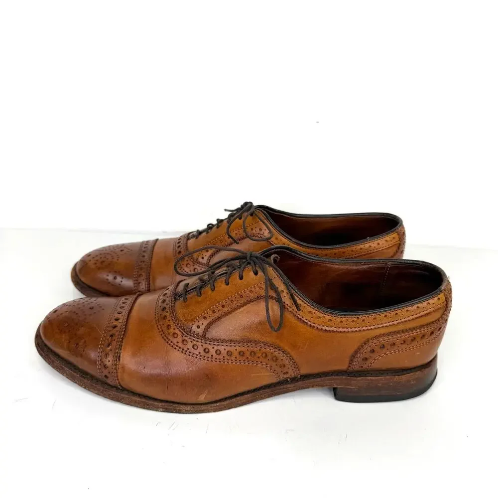 Allen Edmonds Cap Toe Siena Medallion Oxford Brogue Shoes Mens 9 Brown Leather